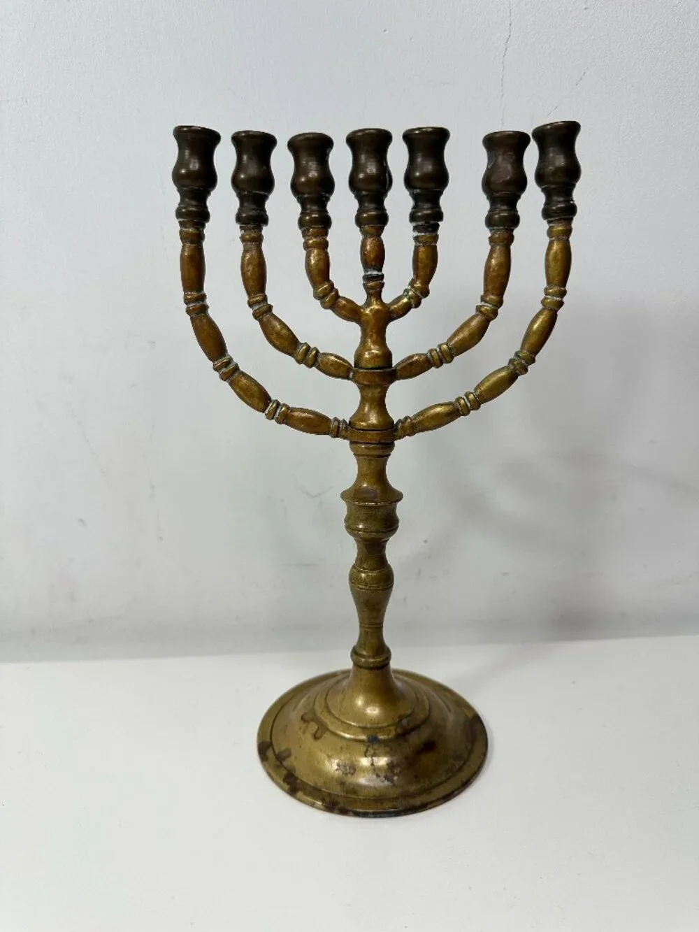 Classic Vintage Brass Gold Seven Branch Menorah 9
